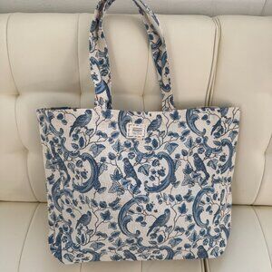 Sézane x Antionette Poisson blue birds cotton canvas tote bag vintage print NWOT
